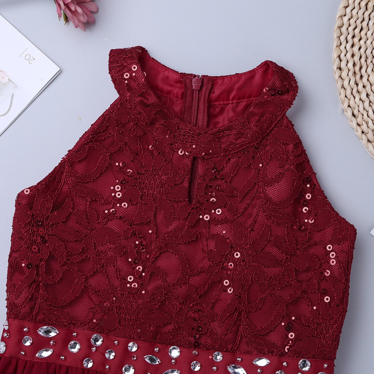 Girls Rhinestone Maxi Romper Dress Kid Pageant School Dance Birthday Party Dress