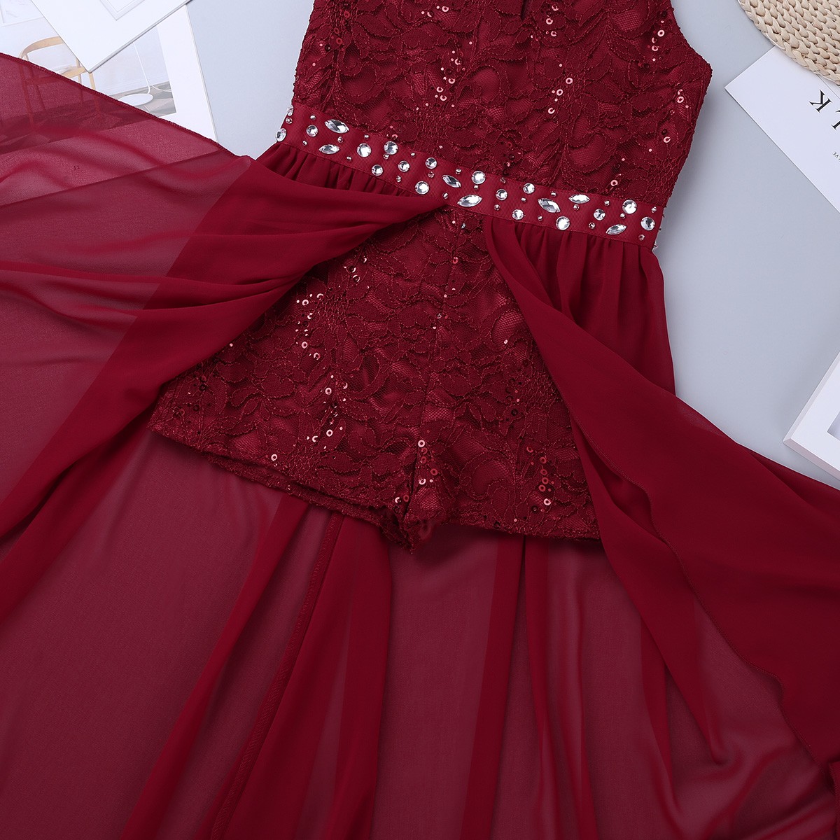 Girls Rhinestone Maxi Romper Dress Kid Pageant School Dance Birthday Party Dress