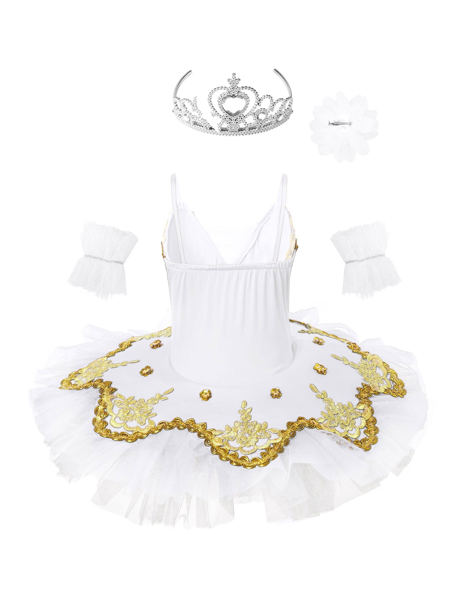 iixpin Kids Girls Ballet Professional Dancewear Sequined Dance Tutu Dress Ballerina Gloves with Hair Clips Set
