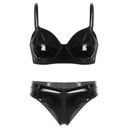 Womens Wet Look Patent Leather Lingerie Set Clubwear