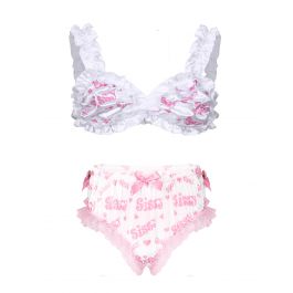 Mens Frilly Ruffle Letters Printed Sissy Lingerie Set