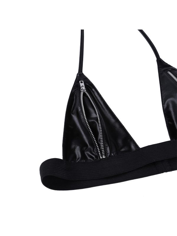 Women Faux Leather Bikini Lingerie Set