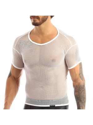 Men Mesh See Through Short Sleeve Slim Fit T-shirt