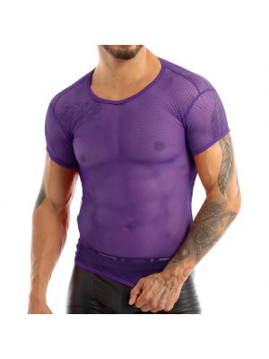 Men Mesh See Through Short Sleeve Slim Fit T-shirt