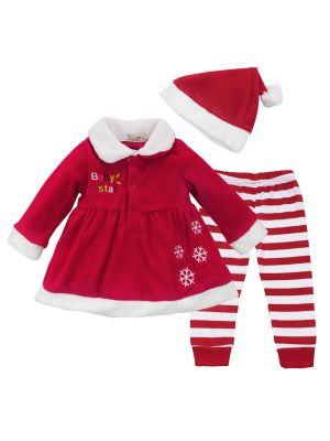 iEFiEL Baby Girl Christmas Dress Tops +Striped Pants+Hat Clothes Sets Outfit