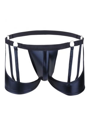 iEFiEL Men Patent Leather Bulge Pouch O-ring Boxers Briefs Bikini Underwear