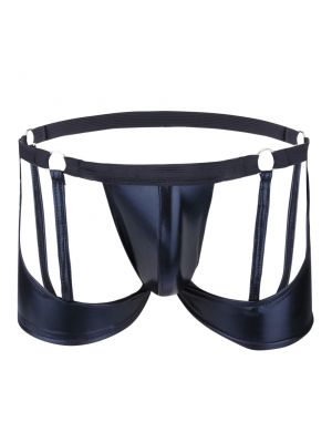 Men Patent Leather Bulge Pouch O-ring Boxers Briefs Bikini Underwear