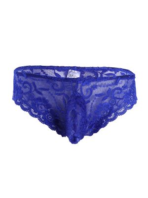 iEFiEL Blue Men Sissy Lace Floral Bulge Pouch Low Rise Bikini Briefs