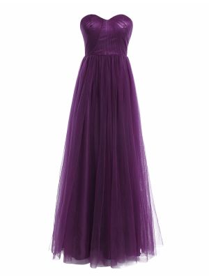 iEFiEL Purple Women Ladies Mesh Bridesmaid Dress Long Evening Party Prom Gown