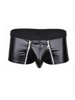 iEFiEL Men Boxer Briefs Lingerie Faux Leather Pants Zipper Pouch Boxer Briefs Underwear