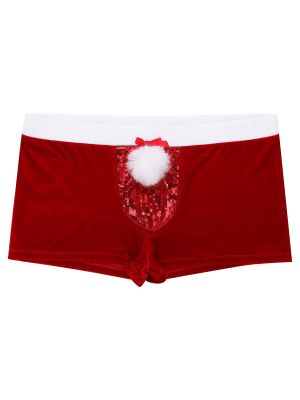 iEFiEL Men Lingerie Velvet Christmas Holiday Boxer Shorts Underwear Underpants