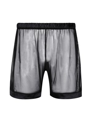 iEFiEL Black Men See-through Mesh Loose Lounge Boxer Shorts Underwear Nightwear