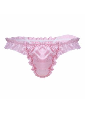 Men Satin Ruffled Frilly Sissy Bikini Briefs Underwear Thong