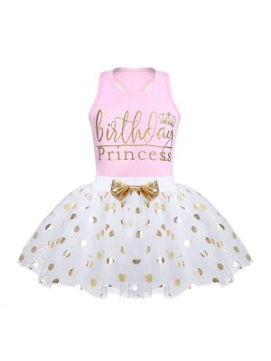 iEFiEL Pink Infant Baby Girls Birthday Princess Outfit Sleeveless Tops with Polka Dots Skirt Set