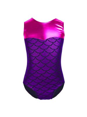 iEFiEL Kids Girls Purple Sleeveless Scales Printed Splice Ballet Dance Gymnastics Leotard Jumpsuit 