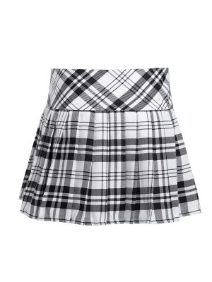 iEFiEL Black&White Kids Girls Pleated Side Split Plaid A-line Skirt 