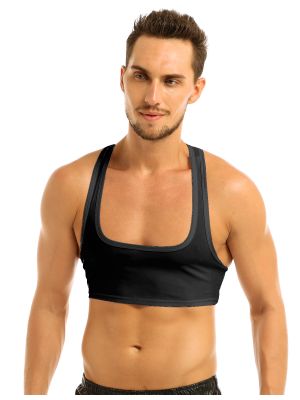 Men Sleeveless Y Back Solid Color Crop Top Sports Vest