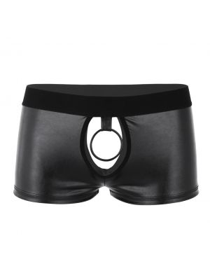 iEFiEL Mens Lingerie Faux Leather Low Rise Boxer Briefs Underwear with Metal O-ring