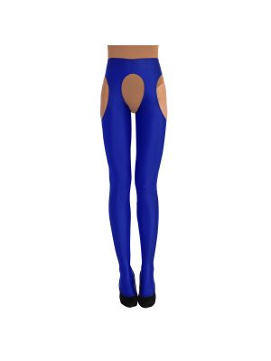 iEFiEL Blue Women Hollow Out Open Crotch Long Stockings Stretchy Suspender Pantyhose Bodystockings