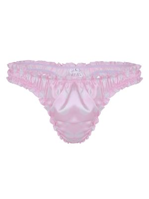 iEFiEL Pink Men Sissy Satin Bikini Briefs Polka Dot Ruffled Thong High Cut Low Rise Panties Underwear