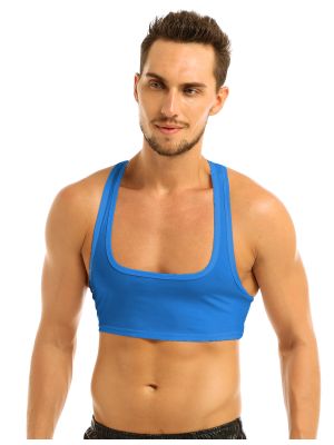Men Sleeveless Y Back Solid Color Crop Top Sports Vest