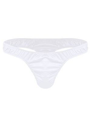 iEFiEL White Men Lingerie Soft Shiny Ruffled Low Rise Bikini Thong Underwear Panties