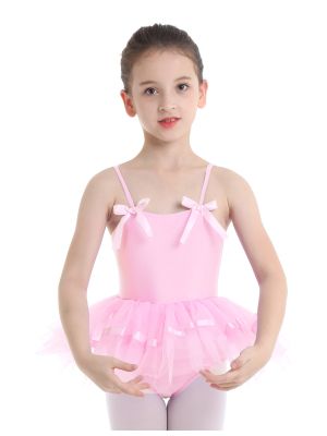 iEFiEL Kids Girls Spaghetti Shoulder Straps Tutu Dress Bowties Ballet Dance Gymnastics Leotard 