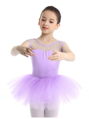 Alvivi Kids Girls Open Back Lyrical Dance Leotard Dress High-Low Hem Ballet Gymnastic Tutu Dress Dancewear 