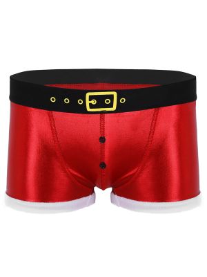 Men Faux Leather Belt Print Christmas Santa Claus Costume Boxer Shorts