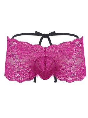 iEFiEL Rose Men's Sissy See Through Floral Lace Panties Bulge Pouch Low Rise Bikini Briefs 