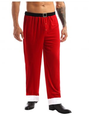 iEFiEL Men Soft Velvet Christmas Santa Claus Long Pants Cosplay Costume Loose Trousers