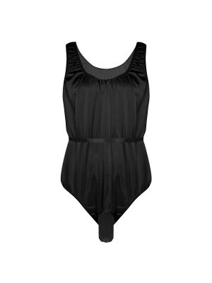 iEFiEL Men Sissy One-Piece Shiny Satin Lingerie Sleeveless Open Sheath Bodysuit Sleepwear