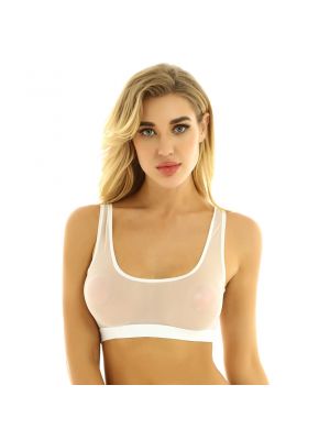 iEFiEL White Women See Through Mesh Deep U Neck Vest Tank Tops