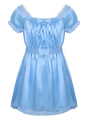 Men Sissy Soft Satin Crossdress Lingerie Dress Underwear with Sash Sleepwear