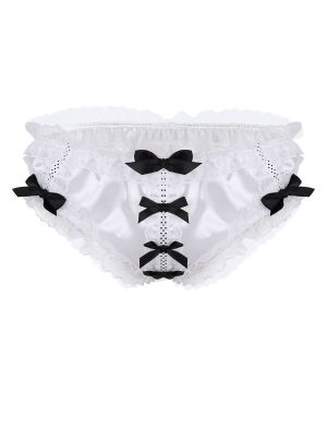 iEFiEL Men Panties Ruffled Satin Sissy French Maid Panties Briefs Underwear