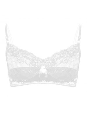 iEFiEL Mens Sissy Soft Floral Lace Satin Lingerie Wire-free No Pad Bra Top Breathable Bralette