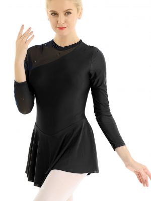 iEFiEL Women Dance Outfit Cutout Back Long Sleeve Figure Skating Dress Ballet Dance Leotard 
