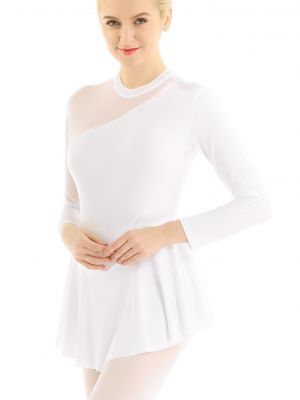 iEFiEL Women Dance Outfit Cutout Back Long Sleeve Figure Skating Dress Ballet Dance Leotard 