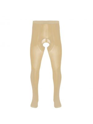 Men Ice Silk Crotchless Stretchy Footed Pantyhose Hosiery