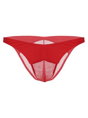 iEFiEL Red Men Sissy Mesh Fishnet Patchwork Thong Briefs Underwear