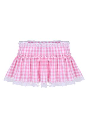 Unisex Adult Pleated Gingham A-line Mini Skirt with Lace Hem 