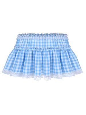 iEFiEL Unisex Adult Men Pleated Gingham A-line Mini Skirt with Lace Hem 