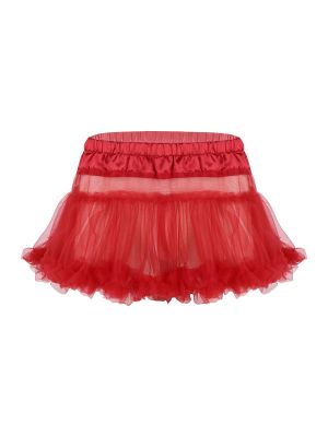 iEFiEL Men Sissy Satin Mini Tutu Skirt Frilly Ruffled Layered Miniskirt for Lingerie Night