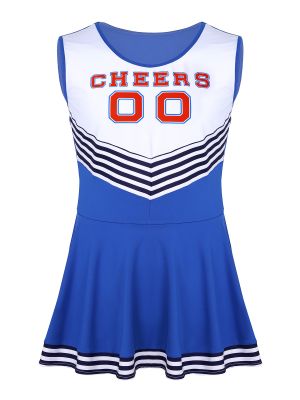 iEFiEL Blue Men Sissy Charming Cheerleading Uniform Cosplay Costume Dress Pleated Fancy Short Dress