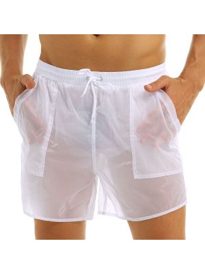 iEFiEL Men Beach Shorts See-Through Drawstring Swim Shorts Quick Dry Trunks with Bulit-in Briefs