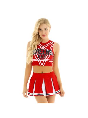 iEFiEL Red Women Adult Cosplay Costume Set Cheerleading Uniforms Crop Top with Mini Skirt