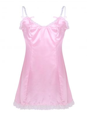 iEFiEL Mens Sissy Smooth Satin Dress Adjustable Spaghetti Shoulder Straps Fancy Vintage Slip Dress Sleepwear