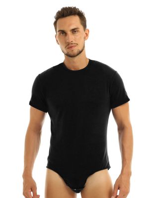 iEFiEL Black Men T-shirt Bodysuit Press Crotch Romper Pajamas