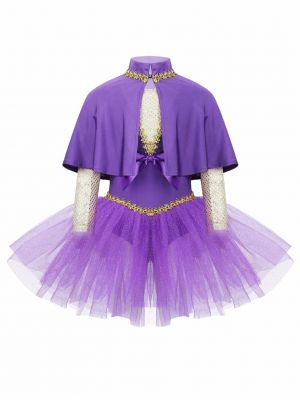 iEFiEL Girls Halloween Showman Costume Outfit Sequined Splice Bowknot Glitters Mesh Leotard Dress