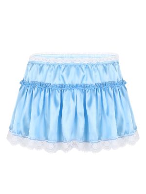 iEFiEL Men Satin High-waist Miniskirt Sissy A-line Lace Hem Mini Skirt
